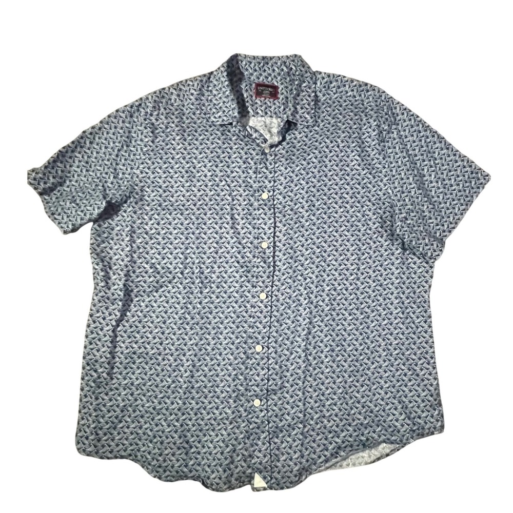 UNTUCKit Silineo Shirt Mens Large Blue 100% Linen Wave Print Short Sleeve